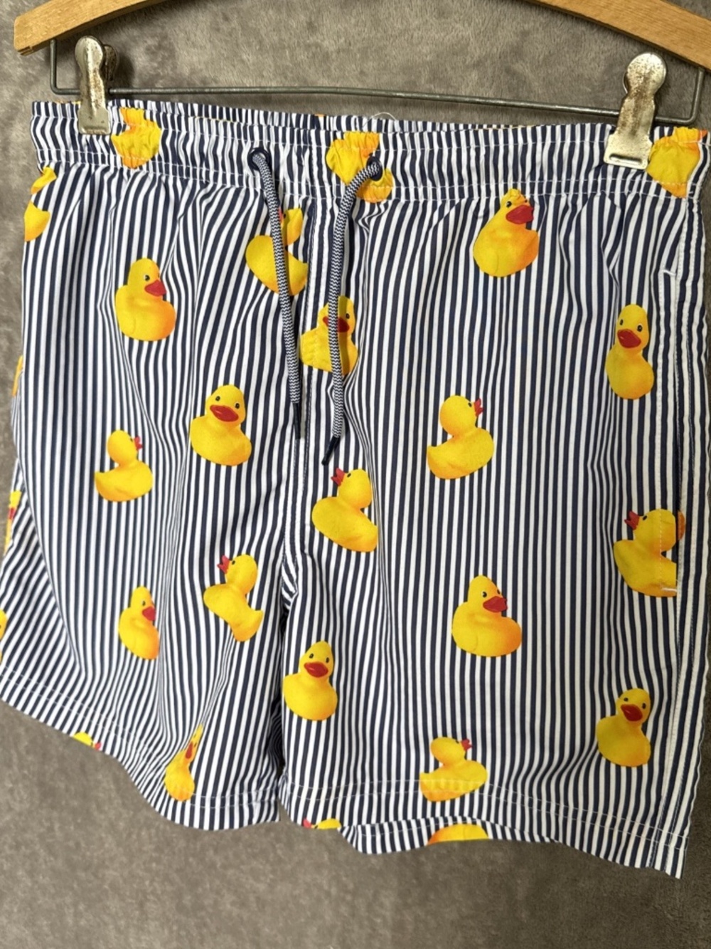Primark Men’s Swim Shorts Blue White Rubber Duck Print Size Small